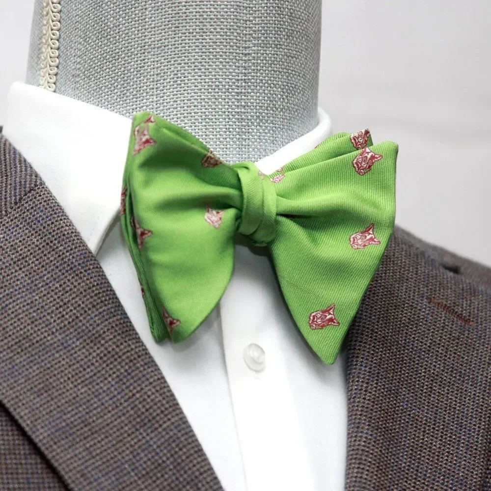 Men's Self-tied‎ Bow Tie 100%Silk Big Butterfly Green Embroidery S686